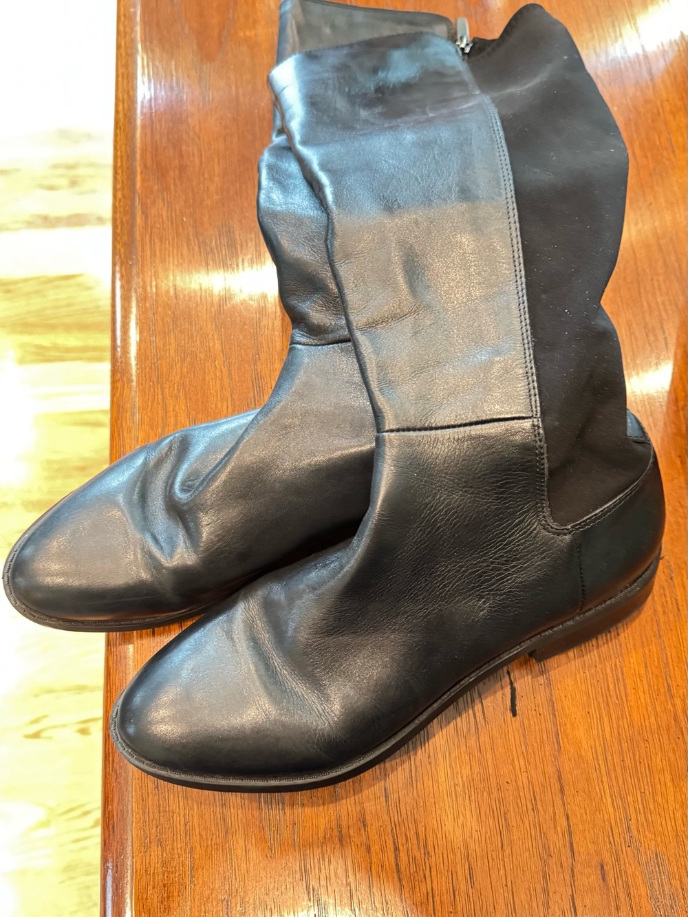 Marc Fisher Black Leather Mid-Calf Zip Boots gently worn